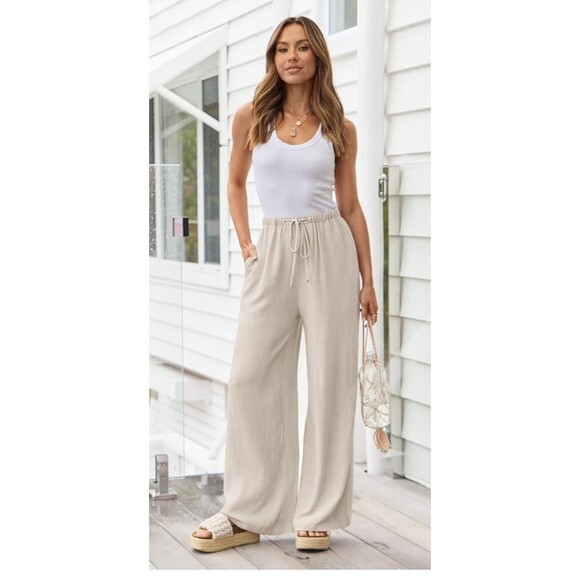 Tysa Malibu NWT Linen Blend Trouser Resort Lightweight Cream Womens Large (J13) - Picture 1 of 9
